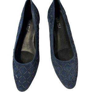 Vaneli Suede Chain-Stitched 1" Heel  Navy Blue Italian Leather Women's 7.5M